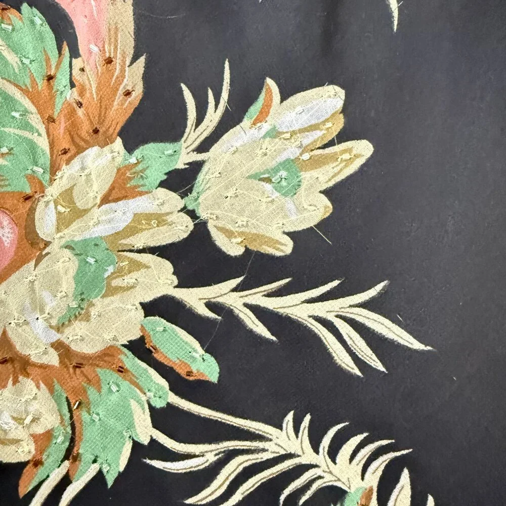 Vintage 90s Maxi Dress Floral Black Beaded Matching Scarf Fairy Feminine M - Picture 15 of 16